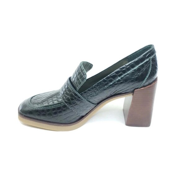 Vince Camuto Ezerna Croc Leather Loafer Heels Womens Green Block Heel 7.5M EU 38 - Picture 9 of 10
